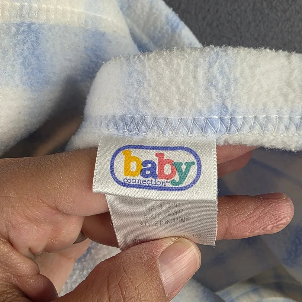 Baby‎ Connection Blue White Plaid Fleece Baby Blanket Baseball Dog PRE-LOVED